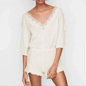 Victorias Secret S White Lace Ruffle Shorts Romper Bridal Wedding Bachelorette